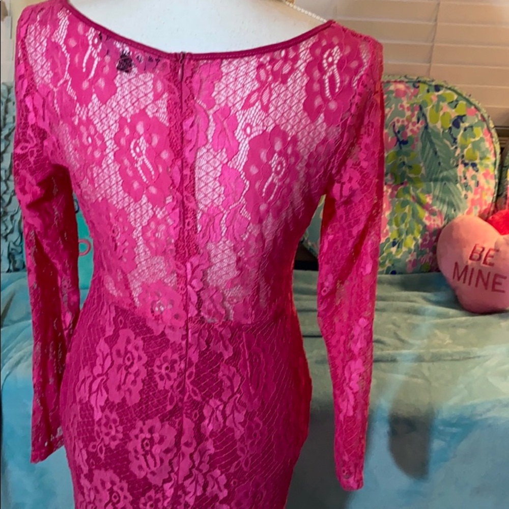 Bustier Lace Mini Dress | Large | Hook-Eye Corset, Magenta, Floral Lace - Picture 6 of 15